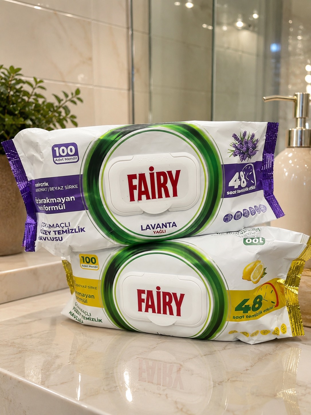 دستمال مرطوب سطوح فیری Fairy رایحه لیمویی بسته 100 عددی